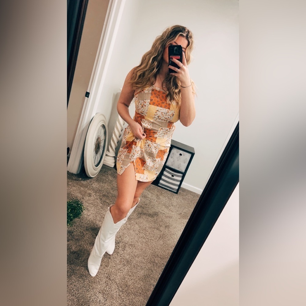 Cider Orange Patchwork Mini Dress Large - image 5